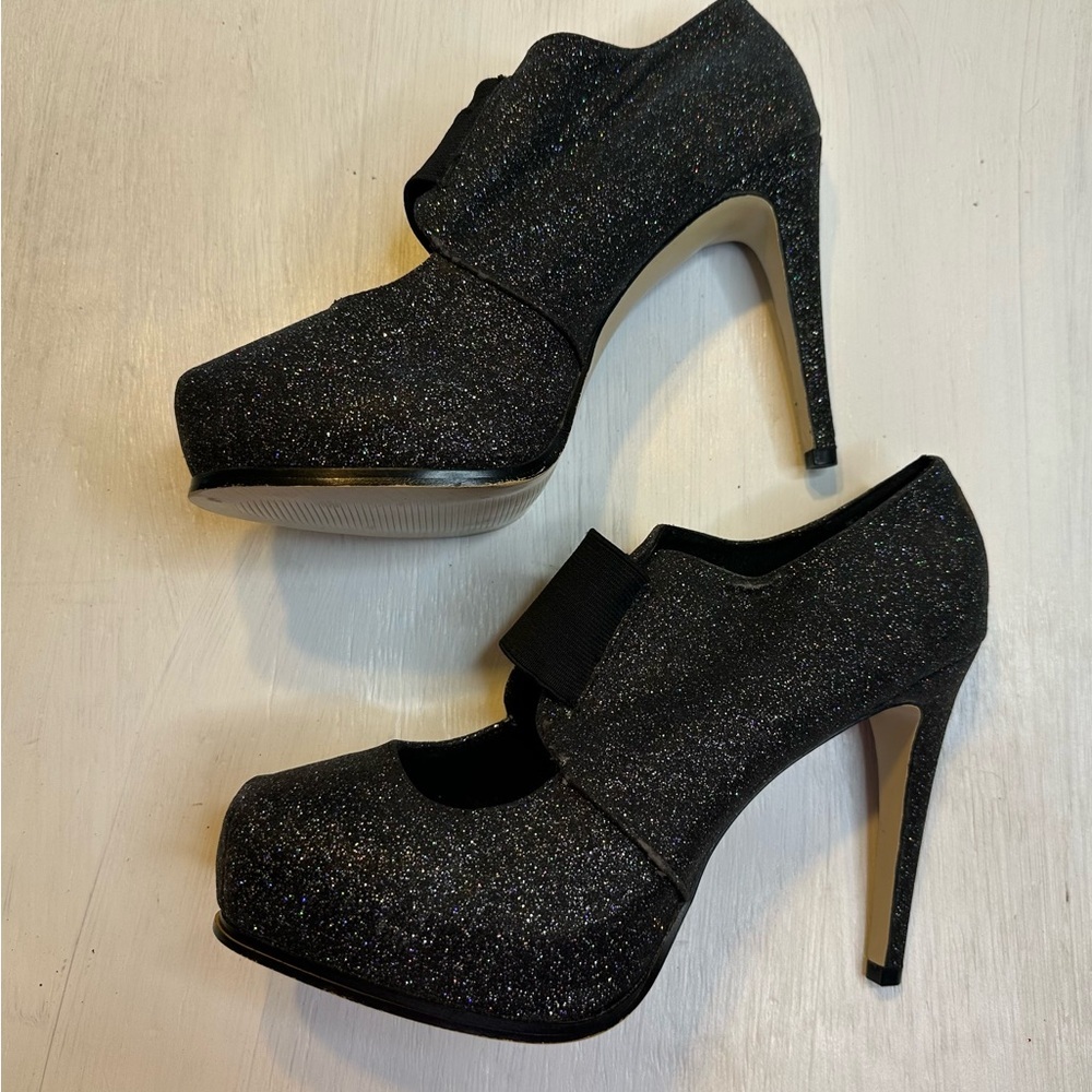 City Streets Black Glitter Mary Jane Layla Heels 9.5M 5” Stiletto Pumps - Picture 6 of 15